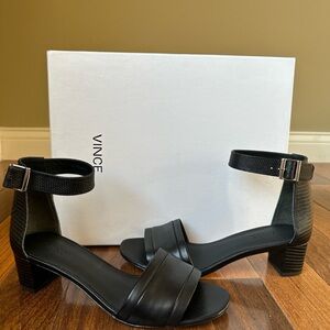 Vince Raine Black Leather Sandals Women’s Size 7M - New With Box - Block Heel